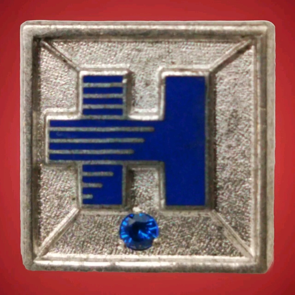 LGB Lapel Pin Silver Blue Square Enamel Sterling Silver Collectible Emblematic